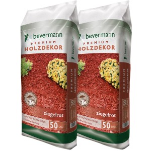 Zwei Säcke Bevermann Holzdekor Rot, 2 x 50 l, Dekormulch für den Garten.