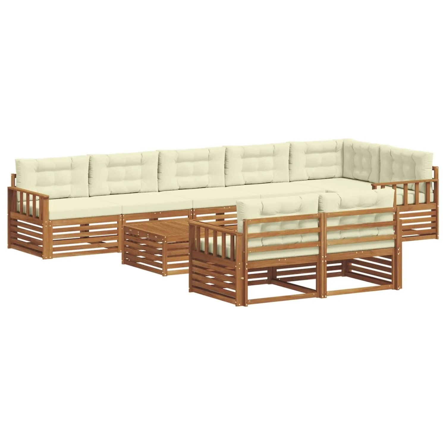 vidaXL Outdoor-Sofagarnitur mit Kissen 9-Tlg Natur und Creme 3373690