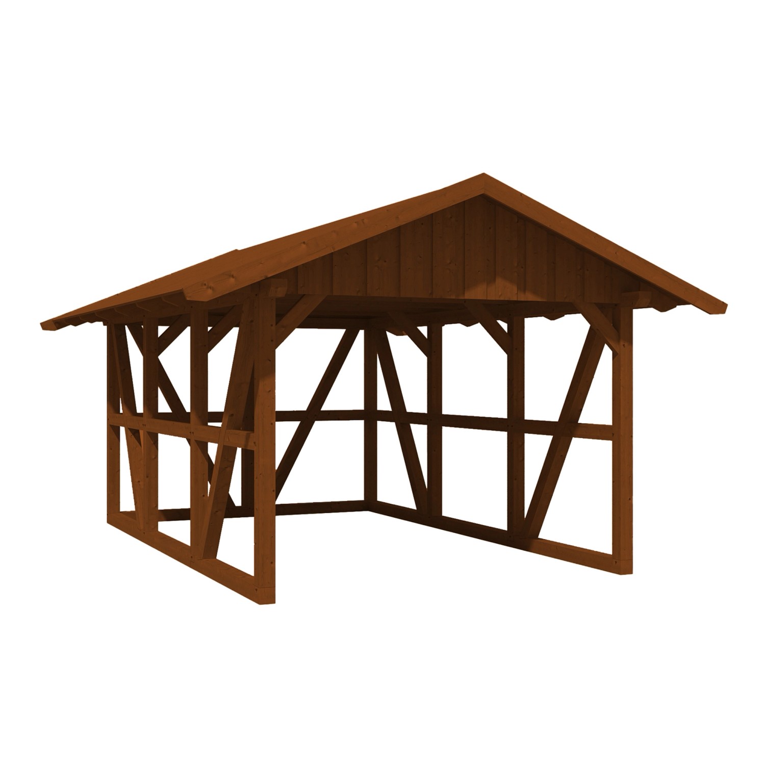 Skan Holz Carport Schwarzwald m. Dachschalung u. Rückwand 424 x 600 cm Nuss günstig online kaufen