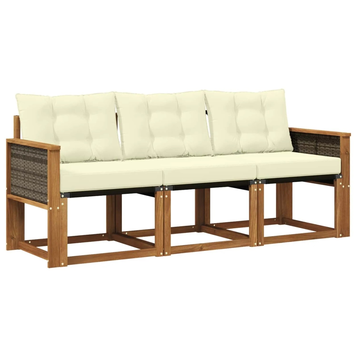 vidaXL Outdoor-Sofagarnitur mit Kissen 3 Stk Natur und Creme 3381738
