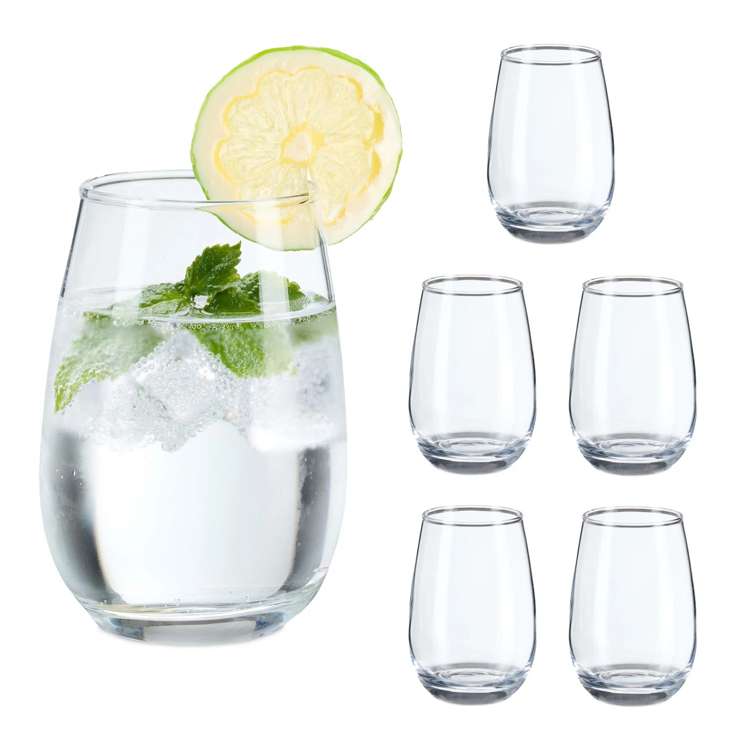 Relaxdays Trinkgläser 6er Set Glas Transparent Spülmaschinengeeignet 400 ml