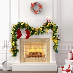 Costway Weihnachtsgirlande mit 50 Leds Warmweiß 270cm Goldenen Kugeln