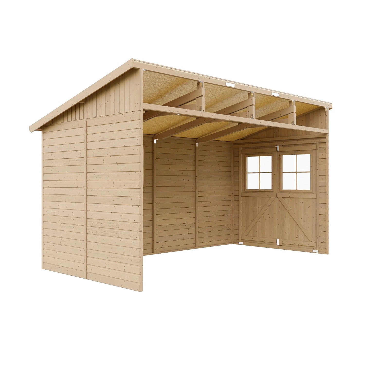 Timbela Anbau-Gartenhaus Holz M340 8 m² ohne Seitenwand ohne Boden