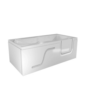 Weiße AquaVapore Senioren Badewanne mit Tür, 150x75 cm. Barrierefreie Sitzbadewanne für ältere Menschen.