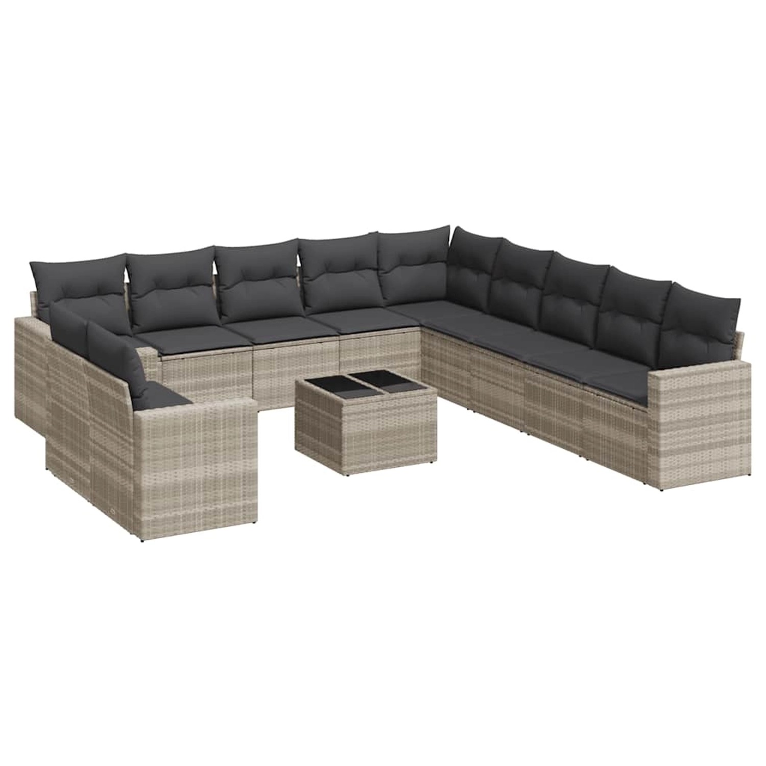vidaXL 12-Tlg Garten-Sofagarnitur mit Kissen Hellgrau Poly Rattan 3219192 günstig online kaufen