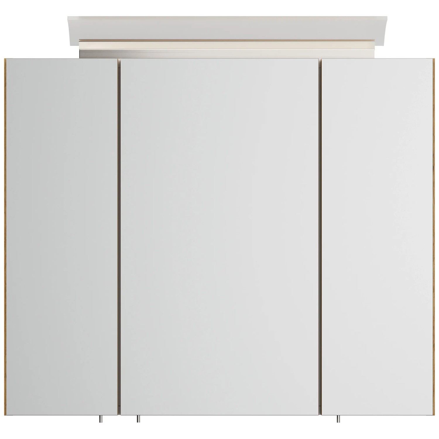 Posseik Spiegelschrank 75 cm Eiche Gold mit LED-Lampe und Glasböden.
