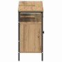 vidaXL Waschbeckenschrank Artisan-Eiche, Seitenansicht. Holzoptik mit schwarzem Metallrahmen, Tür und Ablage. Badmöbel.