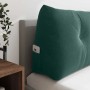 Dunkelgrünes vidaXL Rückenkissen aus Samt (120cm) mit Seitentasche auf einem Bett.