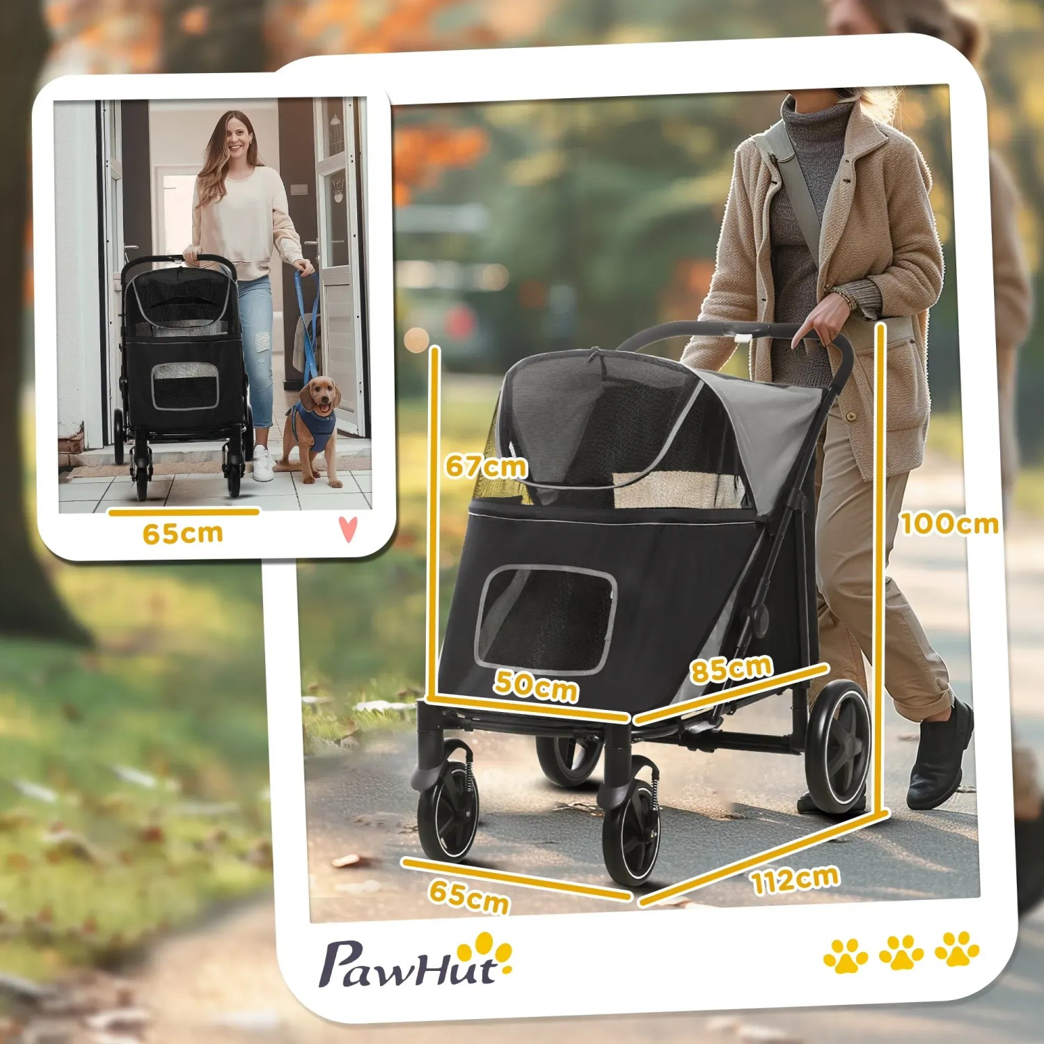 PawHut Hundewagen, faltbar mit Netzfenster und Kissen. Ideal für Kleintiere.