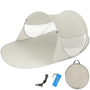 Tectake Pop Up Strandmuschel Angelika Selbstaufbauend Mit Fiberglasgestänge Gute Belüftung  245 x 145 x 95 cm Grau