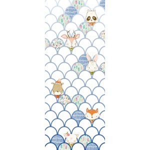 Komar Vlies Fototapete Shelly White Panel mit Tiermotiven für Kinderzimmer.