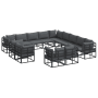 vidaXL Garten-Sofa-Set, 13-teilig, schwarz, mit Aluminiumrahmen und grauen Kissen.