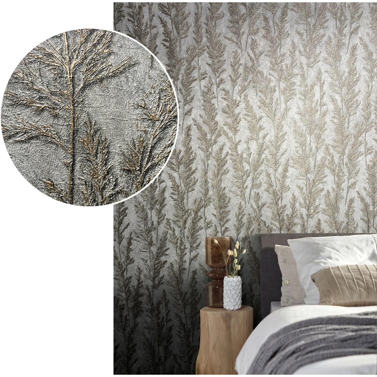 Marburg Vliestapete Natural Opulence Floral Silber: Elegante Dekotapete mit floralem Muster in Silber.