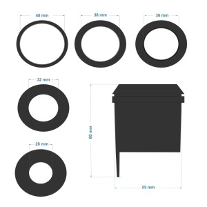 osoltus Universal Reduzierringe, 5-teilig, schwarz, aus robustem Kunststoff. Für Schirmständer, Durchmesser 28-48 mm.