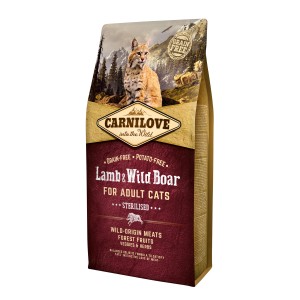 Carnilove Katzen-Trockenfutter Adult Lamm & Wildschwein, 6kg Packung. Getreidefreies Futter für ausgewachsene Katzen.