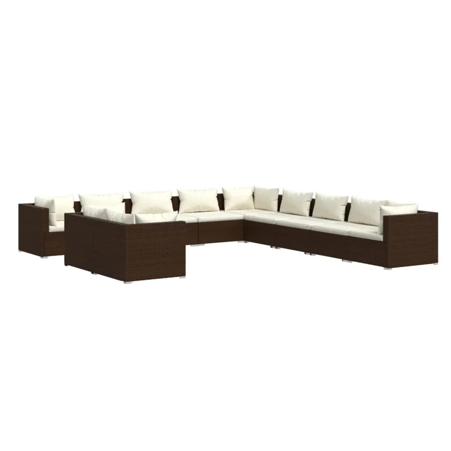vidaXL 11-Tlg Garten-Lounge-Set mit Kissen Braun Poly Rattan 3102530