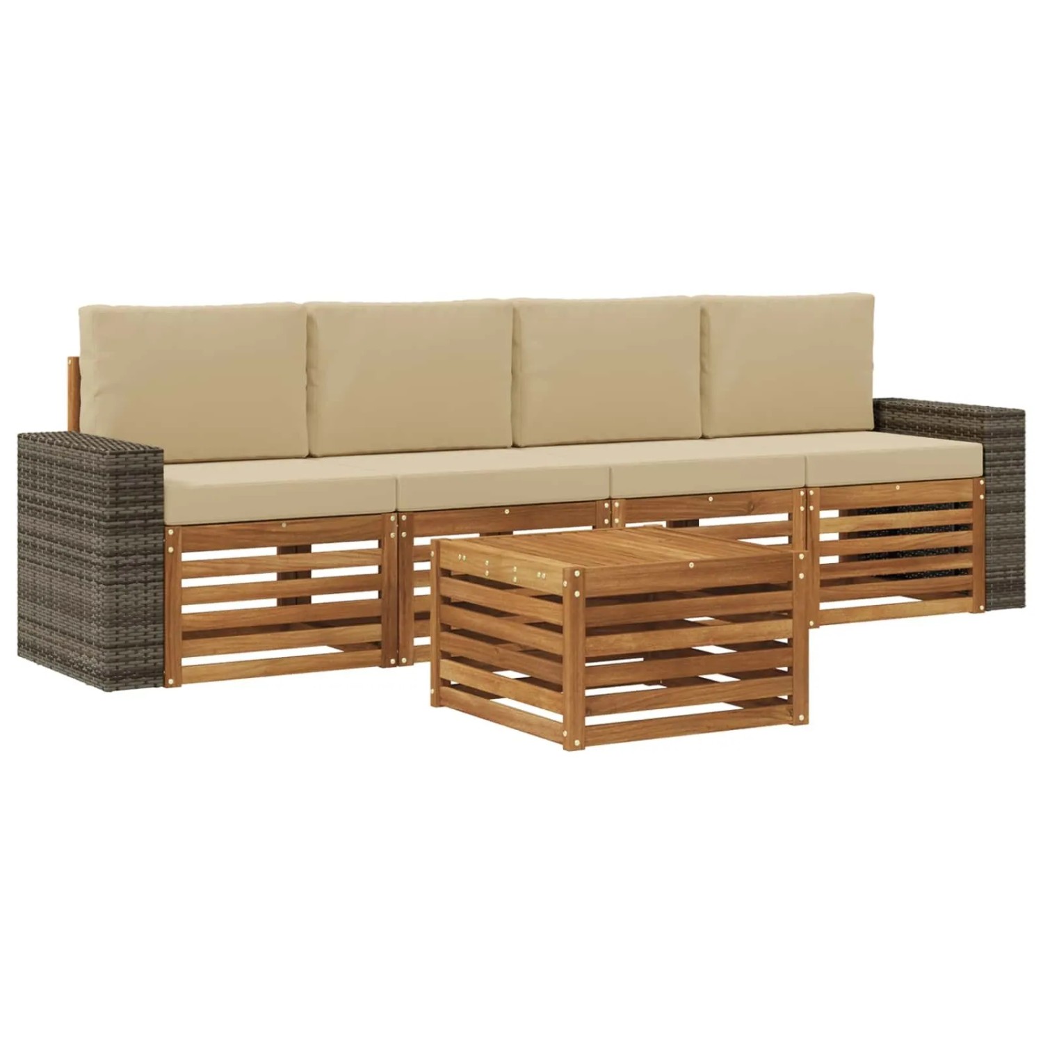 vidaXL Outdoor-Sofagarnitur 5 Stk Natur und Beige Massivholz Akazie 3384009