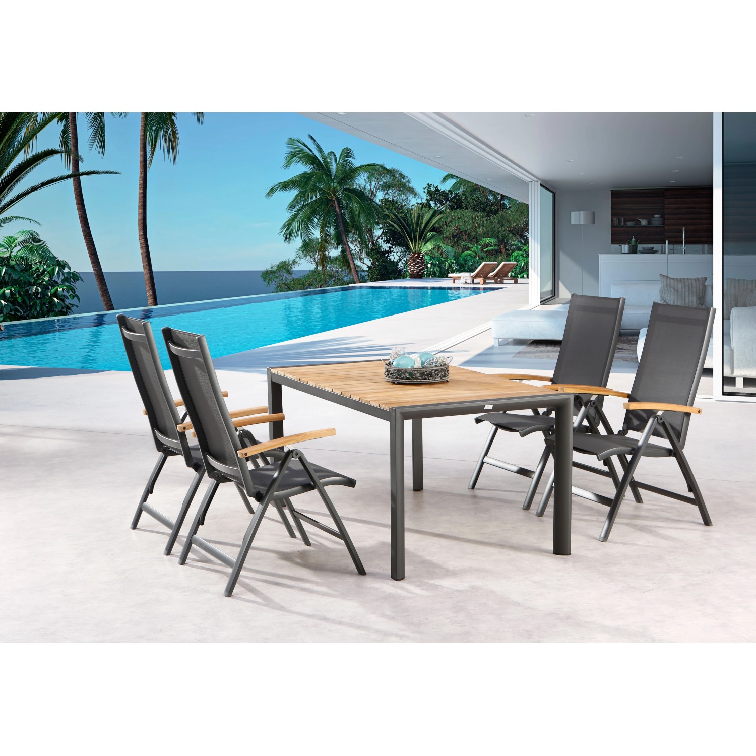 Dining Gruppe 5-tlg. Cavalese+Paros Anthrazit/Teak FSC® günstig online kaufen