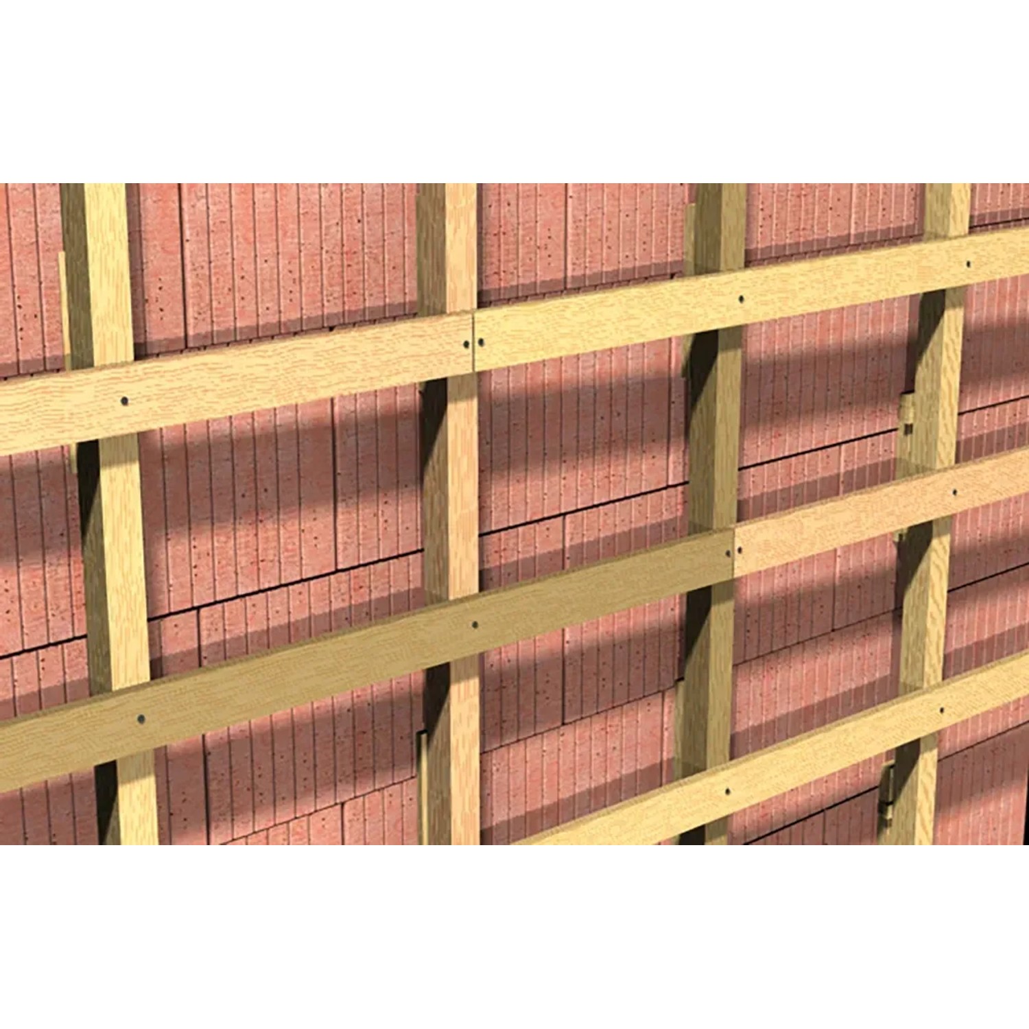 Anwendung von Fischer Langschaftdübel SXRL an einer Ziegelwand mit Holzkonstruktion.