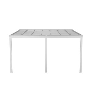 Weißes Juskys Terrassendach Borneo 4x3m mit transparenten Doppelstegplatten.