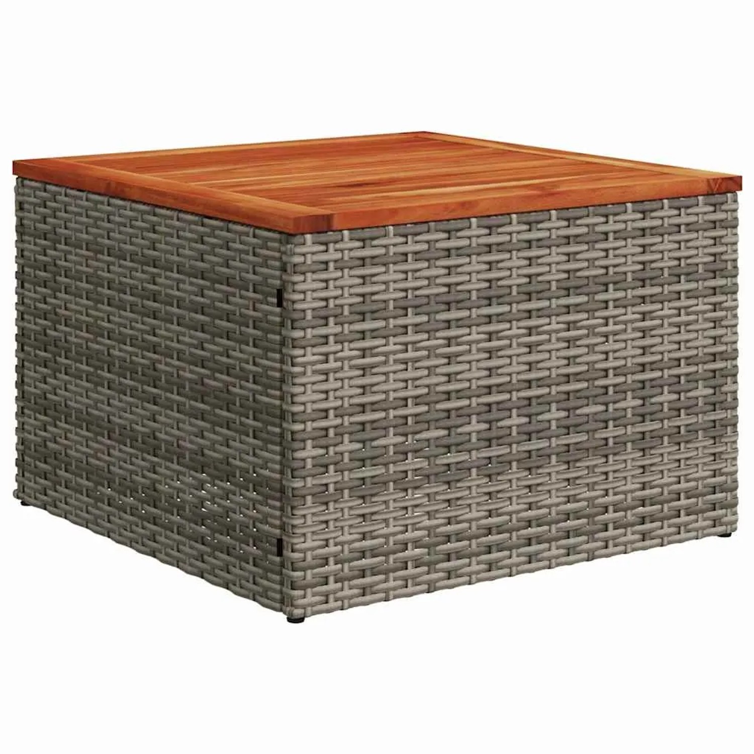Grauer vidaXL Gartentisch aus Polyrattan mit Holzplatte, Teil des modularen Garten-Sofa-Sets.