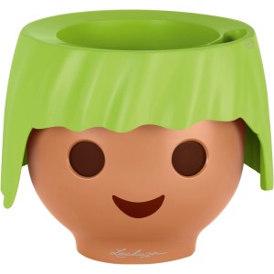 Lechuza Ojo Pflanzgefäß, 21 cm, Apple Green, im Playmobil-Look mit Gesicht und grüner "Frisur".
