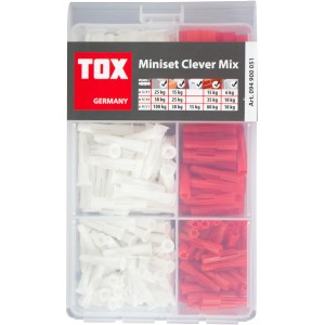 Tox Dübel Miniset Clever Mix, 215-teiliges Sortiment mit Tri und Trika Dübeln in verschiedenen Größen.