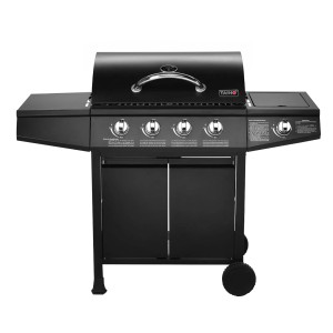 Schwarzer Taino Basic 4+1 Gasgrill mit 4 Edelstahlbrennern und Seitenkocher.