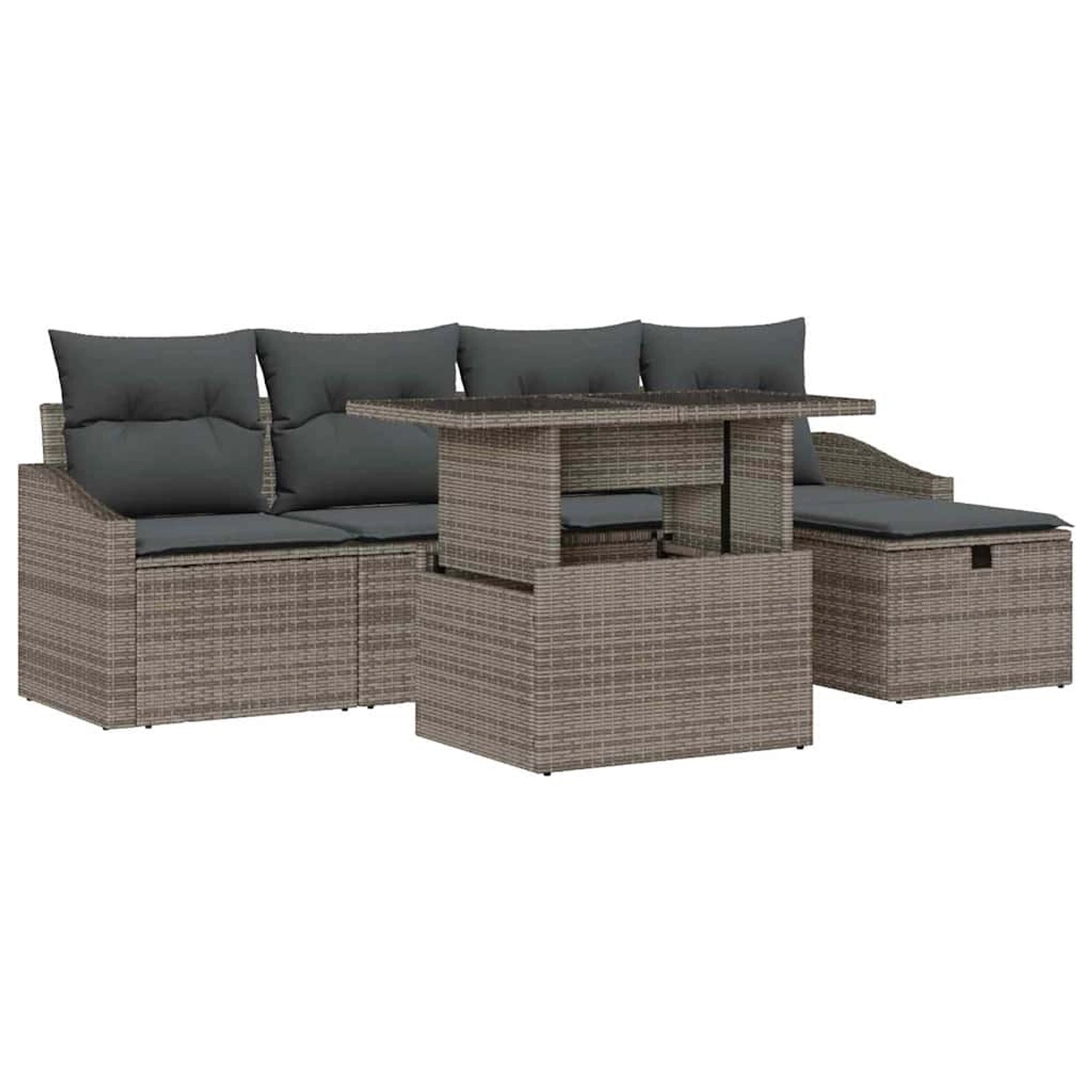 vidaXL Garten-Sofa-Set Höhenverstellbar 6-Tlg Grau Poly Rattan 3361158 günstig online kaufen