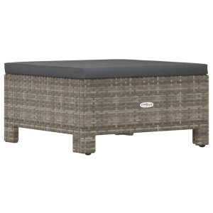 Grauer Gartenhocker aus Poly Rattan mit dunklem Kissen, Teil der vidaXL Gartenmöbel Serie.