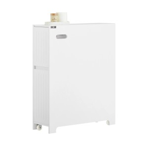 Weißes SoBuy Nischenregal BZR111-W mit Rollen, Schublade und Tür für Bad oder Küche.