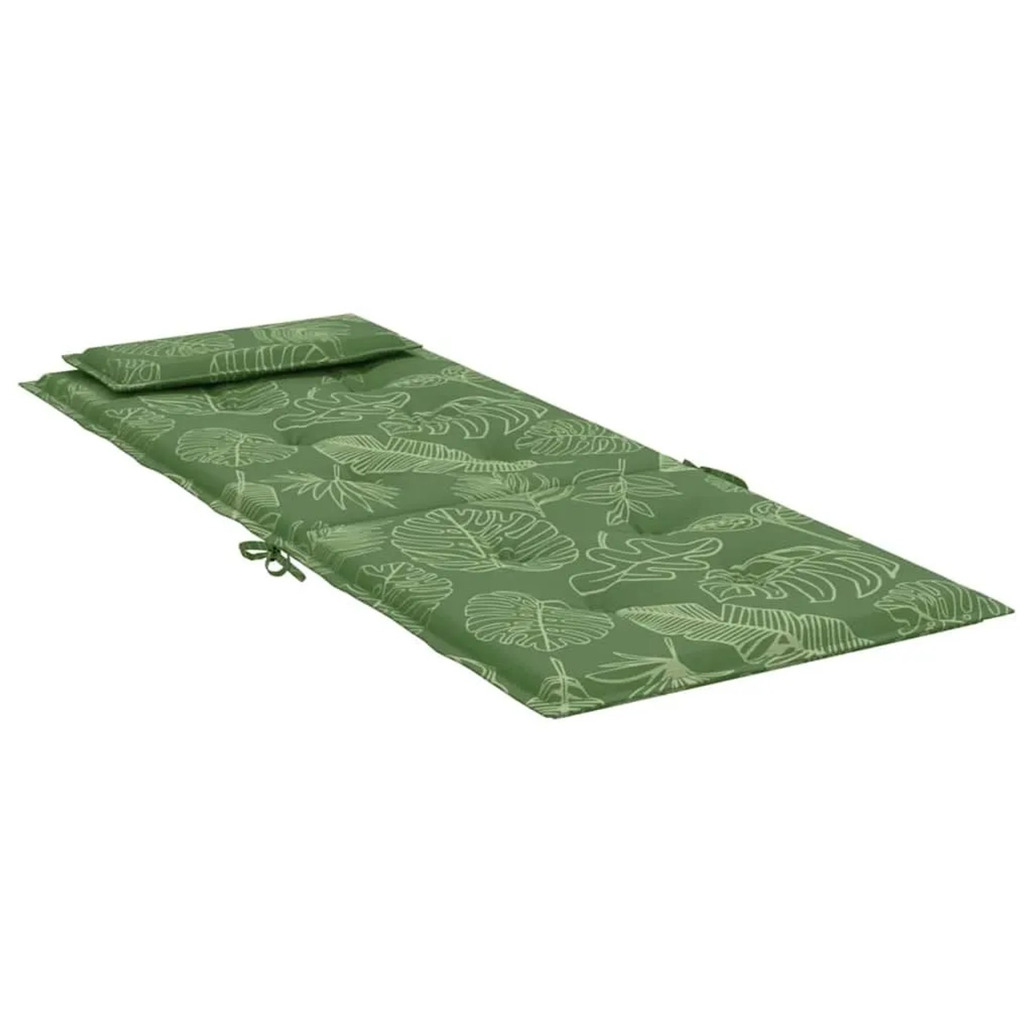 Grüne Hochlehner-Auflage mit weißem Blattmuster aus Oxford-Gewebe. Komfortables Sitzkissen für Gartenstühle.