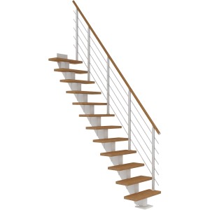 Dolle Mittelholmtreppe Frankfurt Eiche, gerade, mit weißem Geländer.