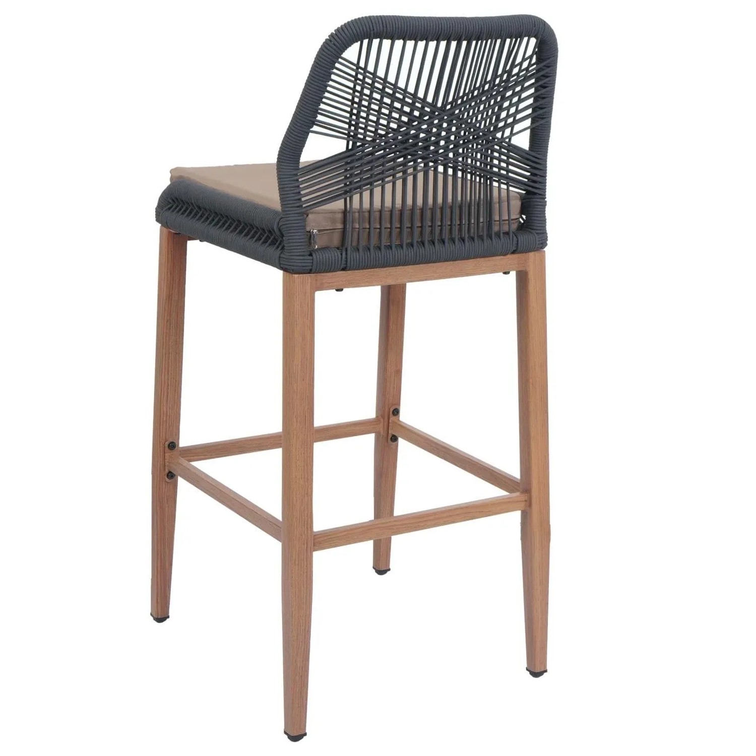 Proregal Barhocker 2er-Set mit Seilgeflecht, anthrazit/taupe, Sitzhöhe 76cm, Outdoor geeignet.
