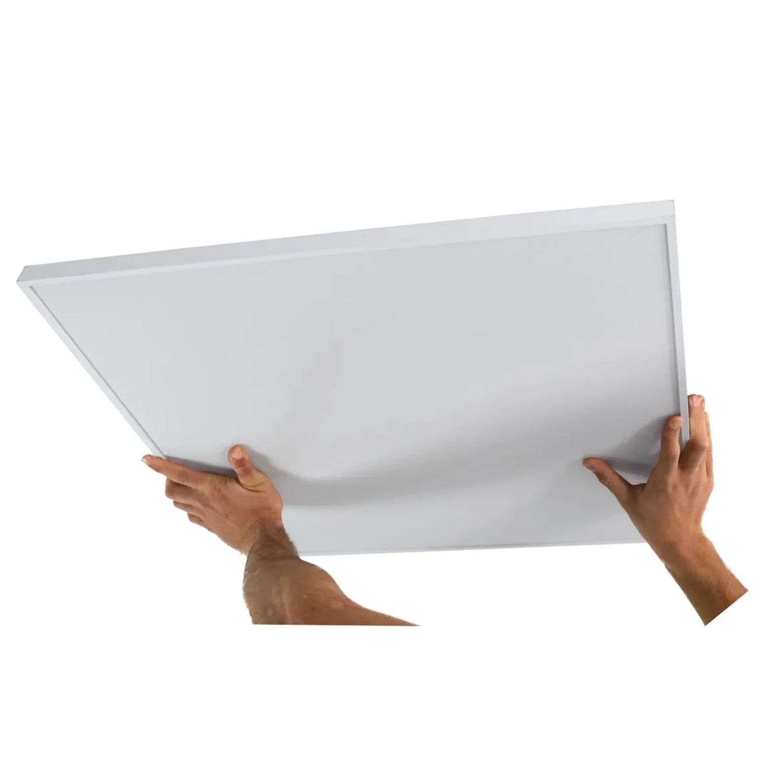 Deckenmontage-Set für Infrae Heizpaneel Smart/Frame/Design in Händen, weiße Farbe.