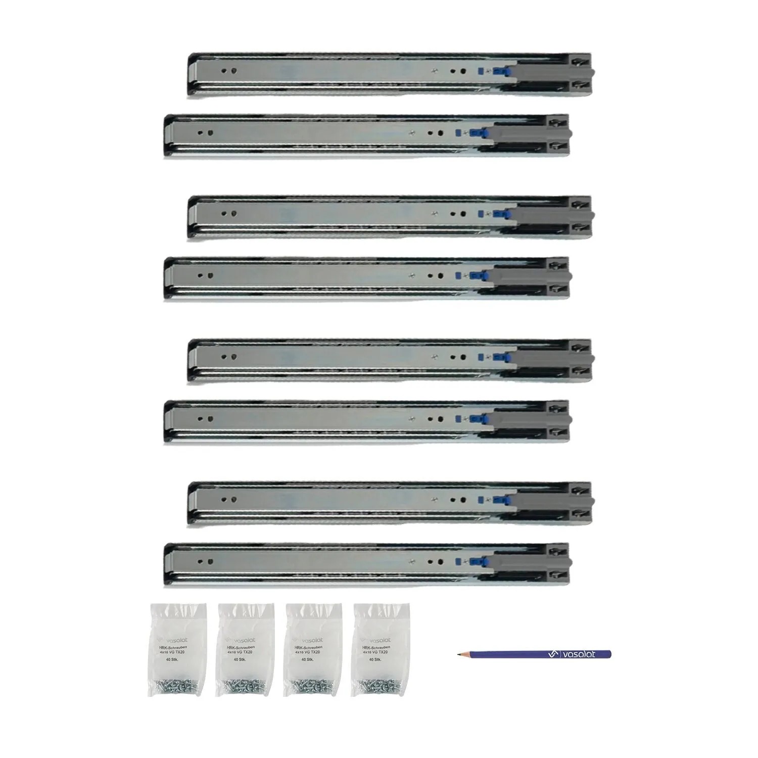 vasalat Kugelauszug 350mm Softclose Kugelführung - Vollauszug mit Dämpfung - 4 Paar