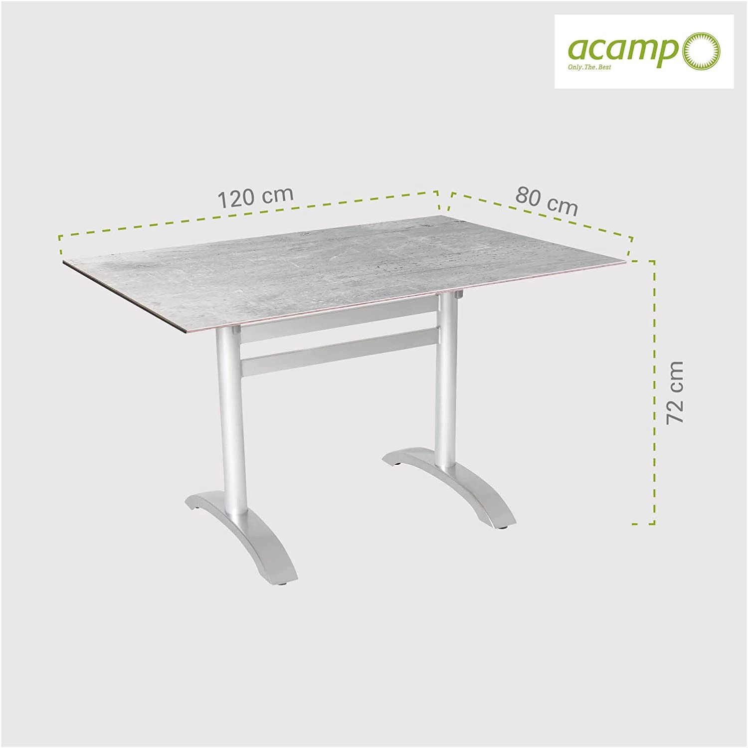 Rechteckiger Acamp Klapptisch Platin-Cemento, 120x80 cm, ideal für Garten & Terrasse.