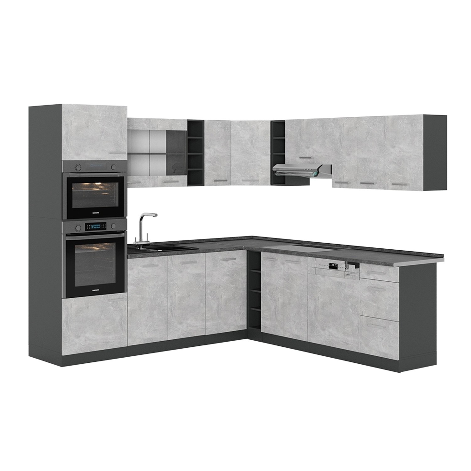 Vicco R-Line Eckküche Beton/Anthrazit 237 x 60 cm ohne Arbeitsplatte günstig online kaufen