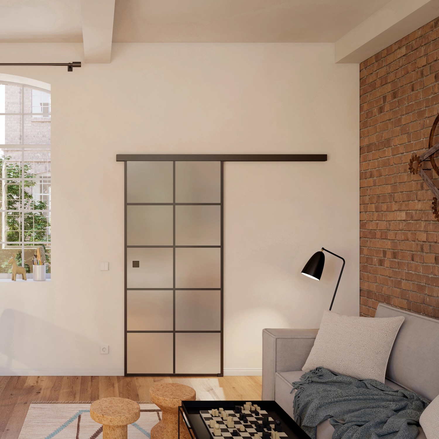 Skyscope Portal Schiebetür-Set Slimwork Typ 8 Glas Satiniert 94 cm x 206 cm_3