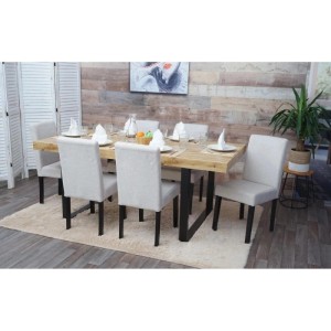 MCW Esszimmerstuhl Littau 4er-Set: Creme-beige Textil Polsterstühle mit dunklen Holzbeinen in modernem Design.