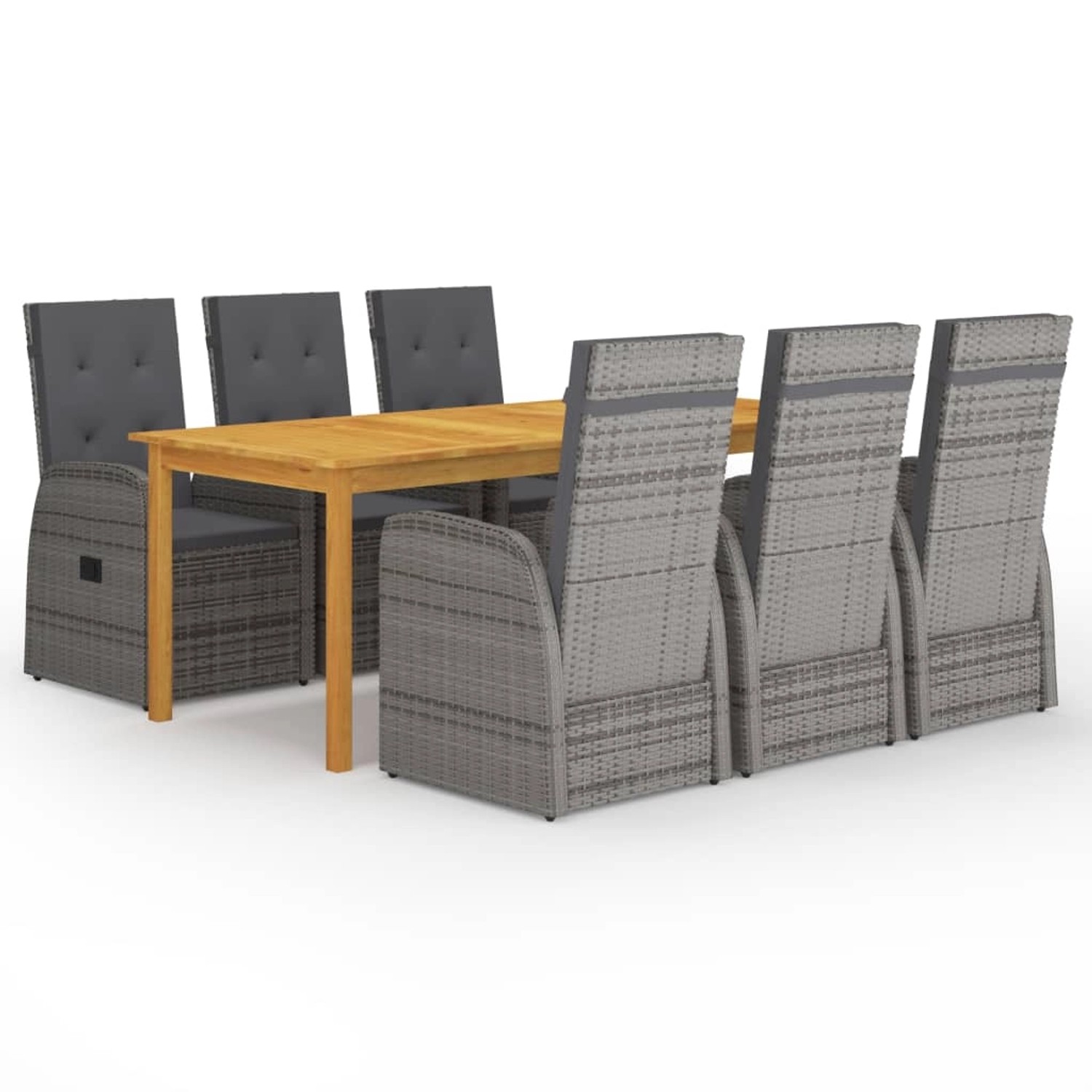 vidaXL 7-Tlg Garten-Essgruppe mit Kissen Grau Poly Rattan 3095283 günstig online kaufen