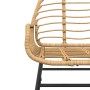 Detailansicht: Gartenstuhl aus Poly Rattan mit schwarzem Stahlgestell, Teil des 9-teiligen Esszimmersets.