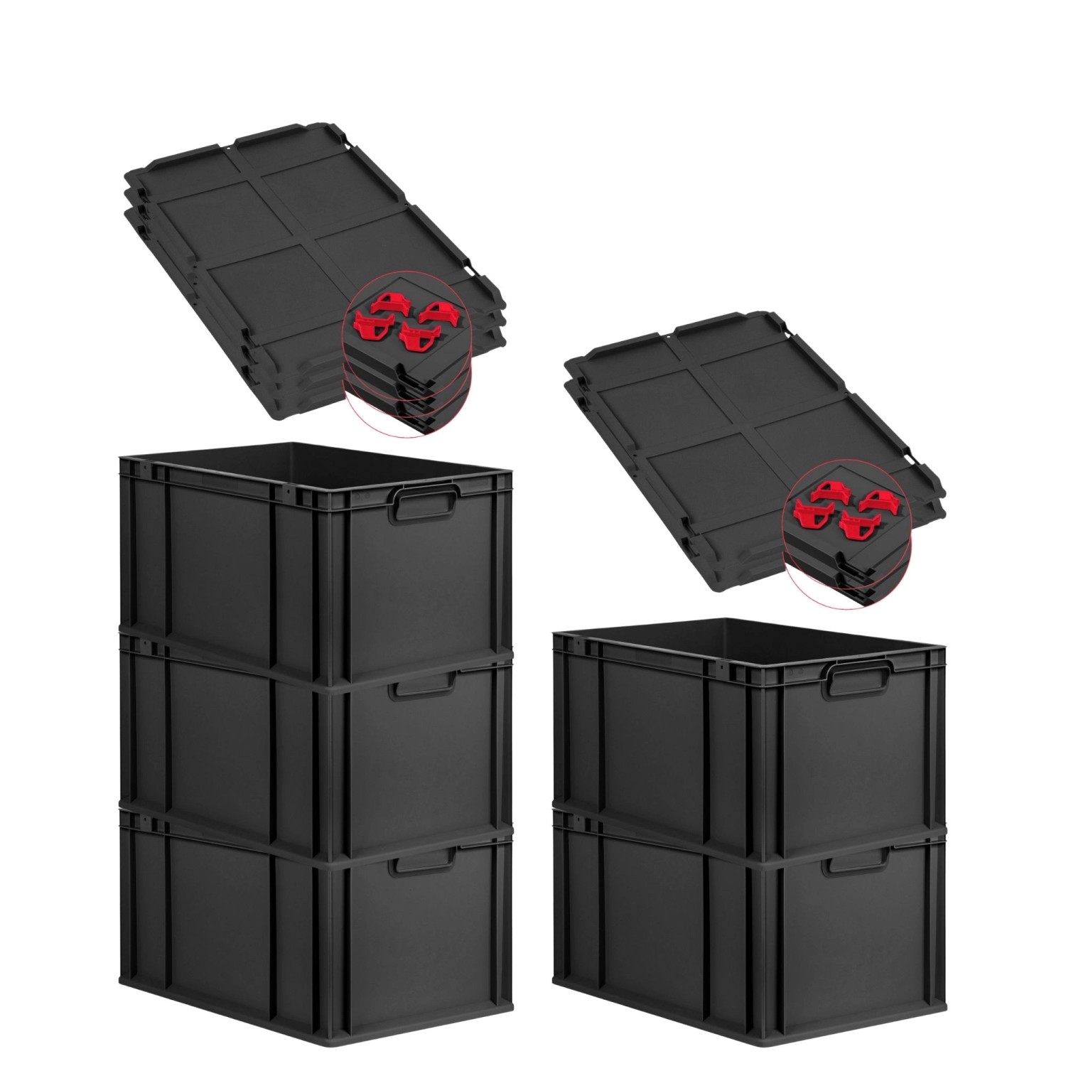 PROREGAL SparSet 5x Eurobox Nextgen Grip Mit Auflagedeckel Und Roten Versch günstig online kaufen