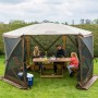 Faltpavillon ClapTop 600 (366x366 cm) mit Familie im Garten. Ideal für Camping und Festivals.