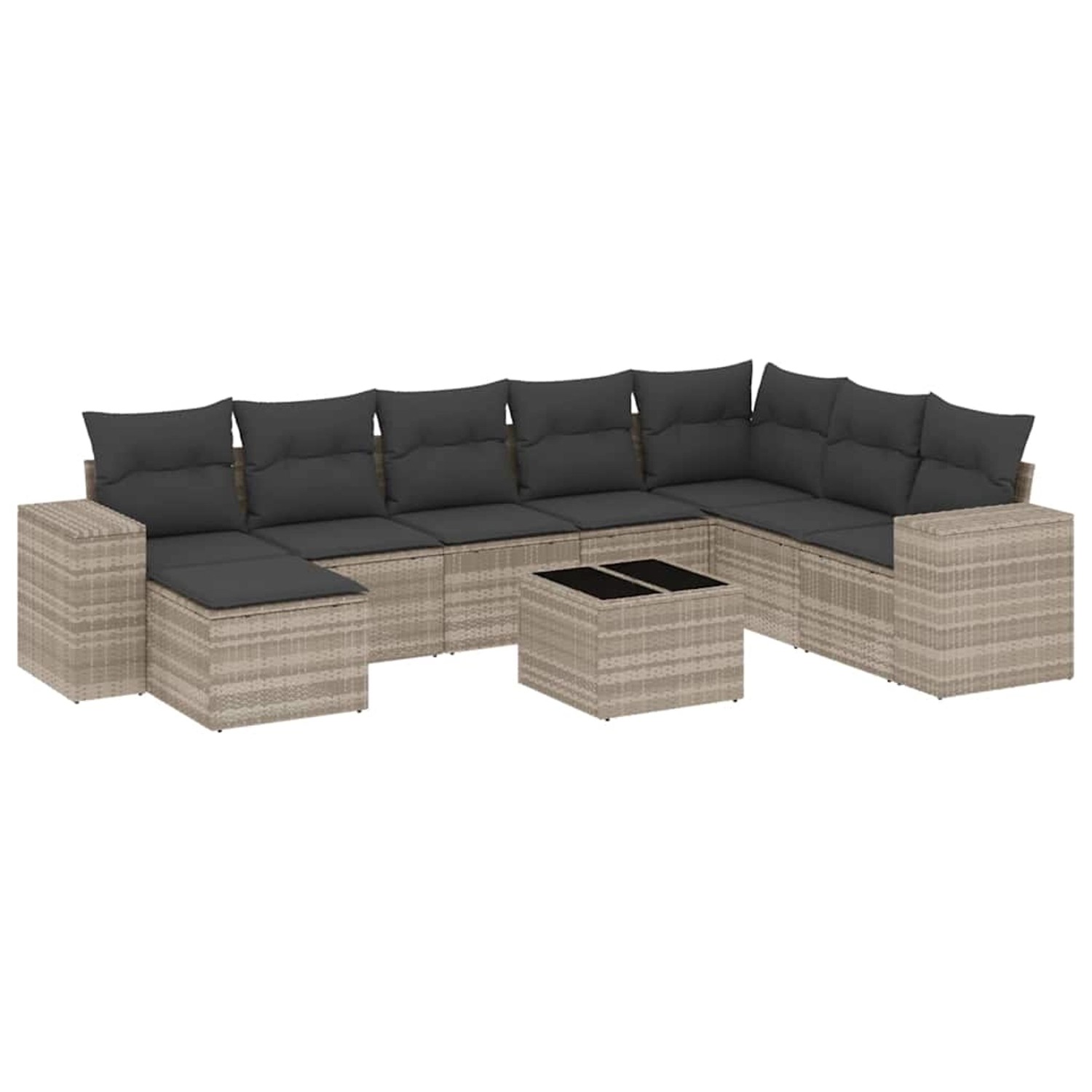 vidaXL 9-Tlg Garten-Sofagarnitur mit Kissen Hellgrau Poly Rattan 3222971 günstig online kaufen
