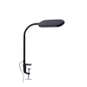 Schwarze LED-Klemmleuchte Kelly von Just Light mit flexiblem Arm und Touchdimmer.