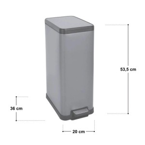 SVITA STM18 Treteimer 18l, silberner Edelstahl Mülleimer mit Softclose-Deckel, rechteckig, 20x36x53,5 cm.