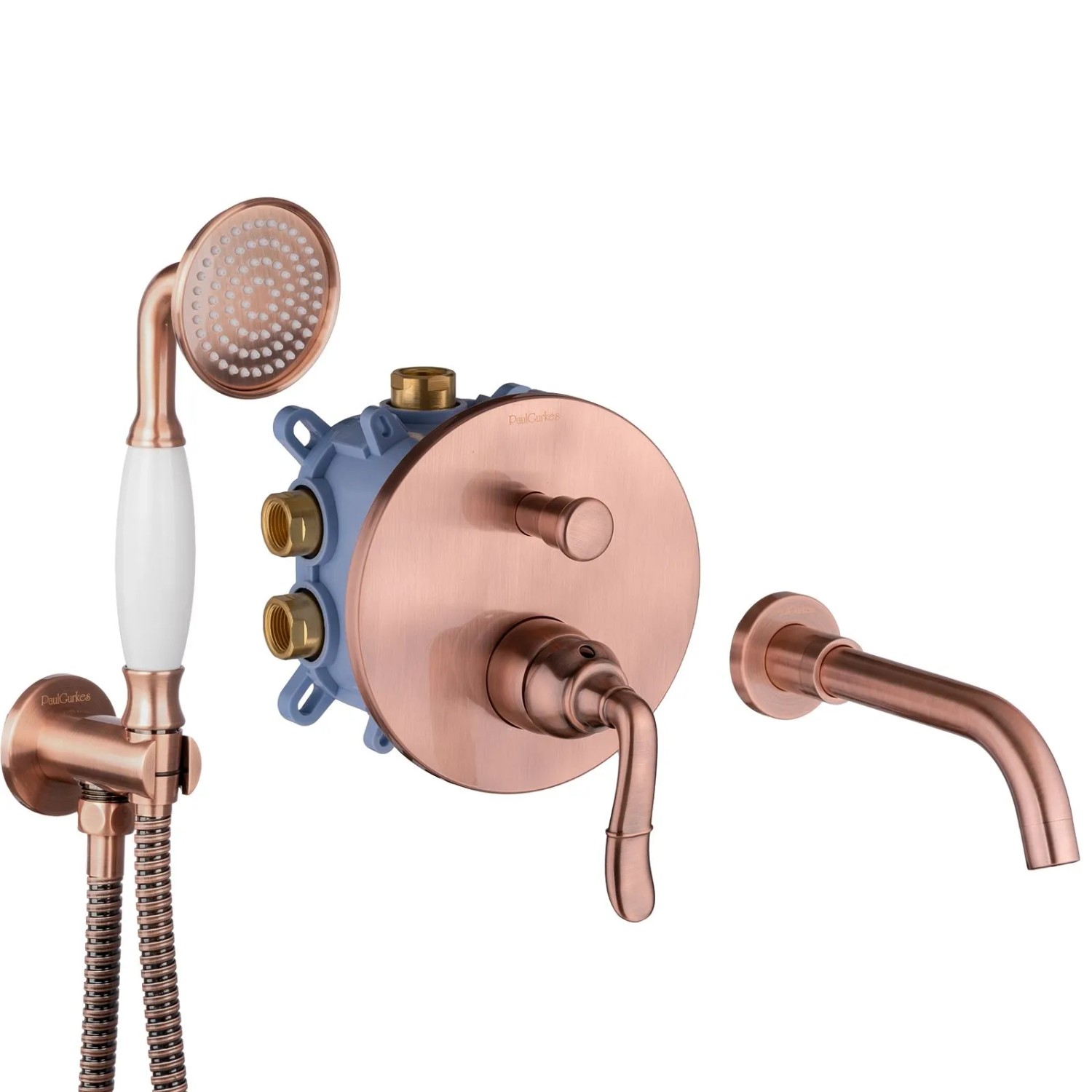 PaulGurkes Unterputz Badewannen-Armatur Kupfer Rote Bronze Nostalgie Retro Antik