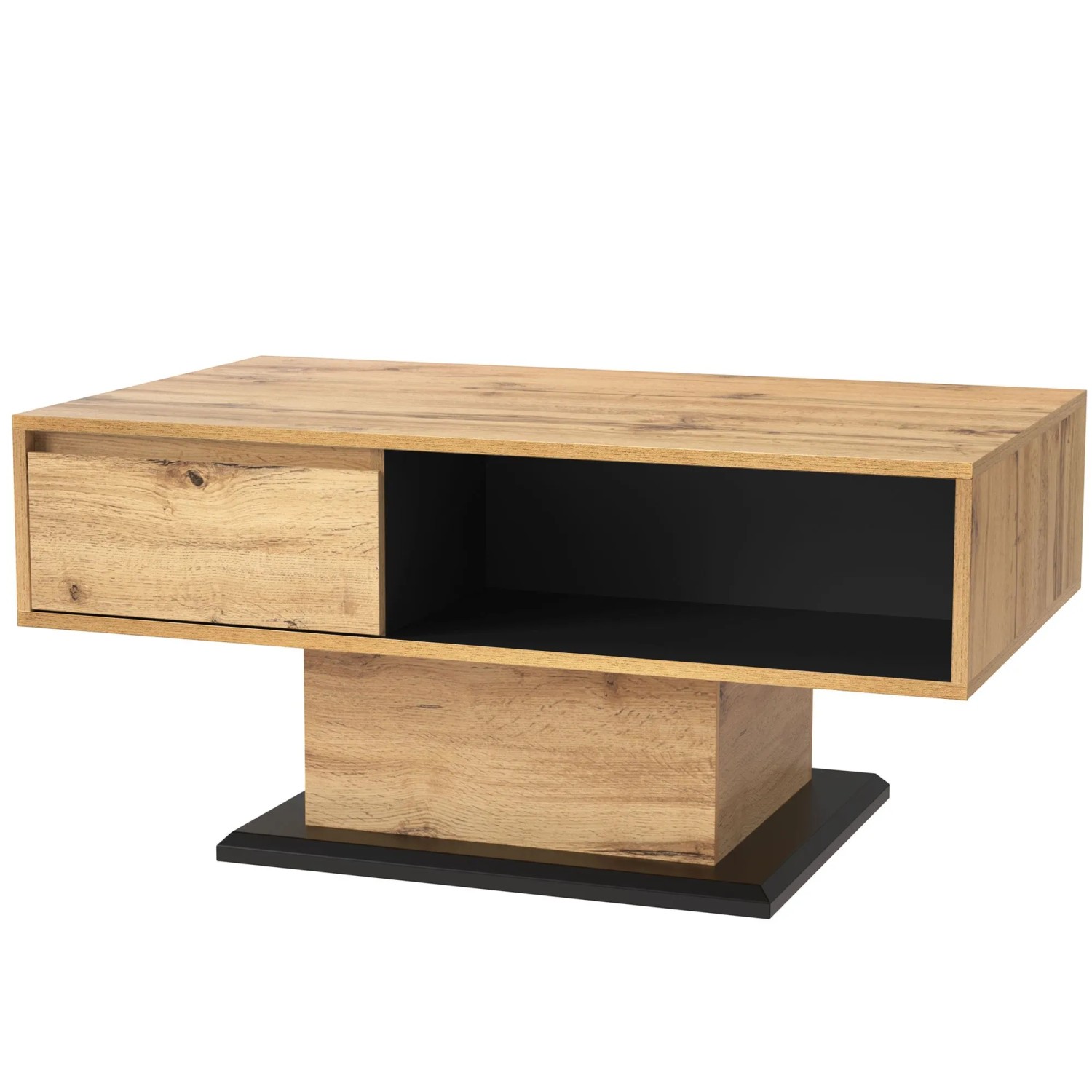 okwish Couchtisch aus Holzmaserung mit Schublade/Staufach Sofatisch 100 × 60 cm Natur