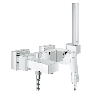 Grohe Eurocube Wannenbatterie mit Brausegarnitur, eckiges Design, Chrom.